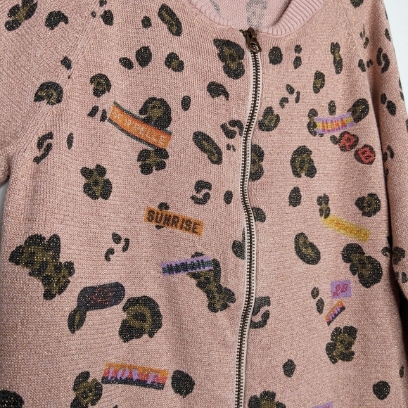 Scotch N Soda pink metallic gold leopard print zip up sweater jacket 12 - Picture 3 of 7